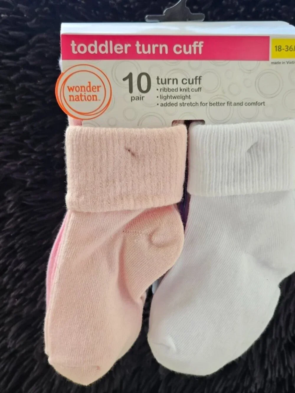 Wonder Nation Kids Socks Turn Cuff Ribbed Multi Color Size 18-36M set of 10 NWT
